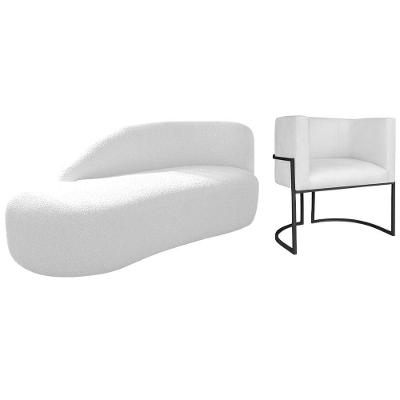 Kit Divã Luna 140cm Lado Esquerdo E 01 Poltrona Base De Ferro Preto Suede Cor Branco