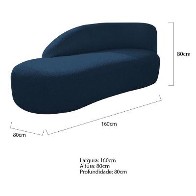 Kit Divã Luna 160cm Lado Esquerdo E 01 Poltrona Base De Ferro Dourado Suede Cor Azul Marinho