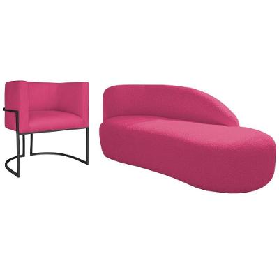 Kit Divã Luna 160cm Lado Direito E 01 Poltrona Base De Ferro Preto Suede Cor Pink