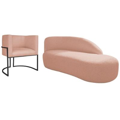 Kit Divã Luna 160cm Lado Direito E 01 Poltrona Base De Ferro Preto Suede Cor Rosê