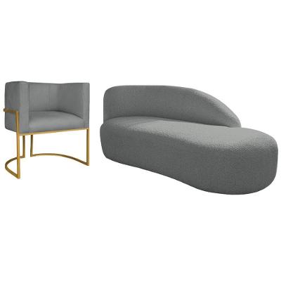 Kit Divã Luna 160cm Lado Direito E 01 Poltrona Base De Ferro Dourada Suede Cor Cinza