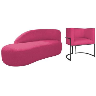 Kit Divã Luna 185cm Lado Esquerdo E 01 Poltrona Base De Ferro Preto Suede Cor Pink