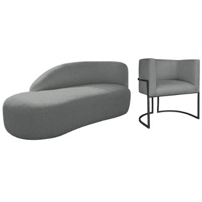 Kit Divã Luna 185cm Lado Esquerdo E 01 Poltrona Base De Ferro Preto Suede Cor Cinza