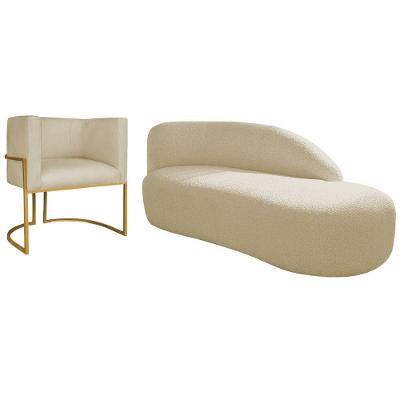 Kit Divã Luna 185cm Lado Direito E 01 Poltrona Base De Ferro Dourado Suede Cor Bege
