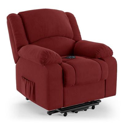 Poltrona Do Papai Reclinável Melim Elevação Lift Elétrico Veludo Vermelho Fh1 - D'rossi