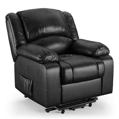 Poltrona Do Papai Reclinável Melim Elevação Lift Elétrico Pu Brilho Fh1 - D'rossi Cor Preto