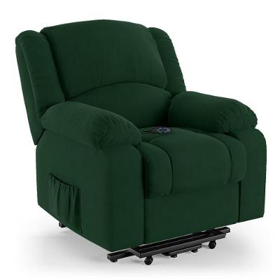 Poltrona Do Papai Reclinável Melim Elevação Lift Elétrico Veludo Fh1 - D'rossi Cor Verde