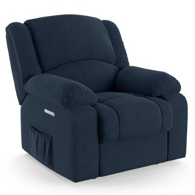 Poltrona Do Papai Reclinável Melim Elétrica Led Veludo Azul Fh1 - D'rossi