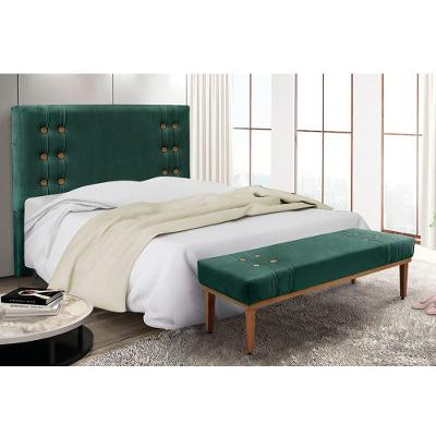 Cabeceira Cama Box Casal 140cm E Recamier Gênova Veludo S04 - D'rossi Cor Verde