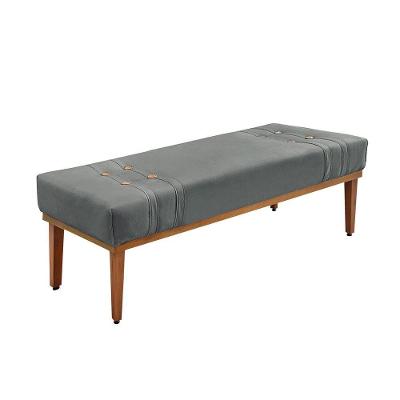 Divã Recamier Banco Base Madeira Para Quarto Gênova 90cm Veludo S04 - D'rossi Cor Cinza