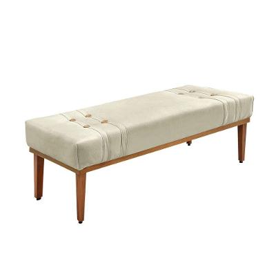 Divã Recamier Banco Base Madeira Para Quarto Gênova 90cm Veludo S04 - D'rossi Cor Bege
