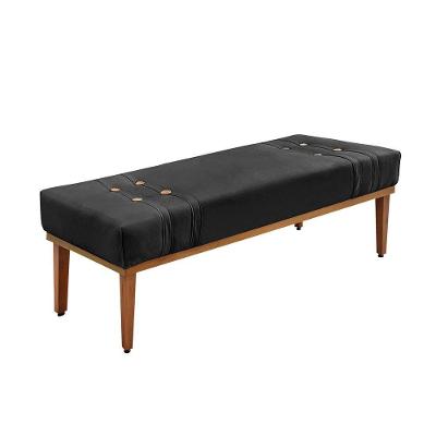 Divã Recamier Banco Base Madeira Para Quarto Gênova 195cm Veludo S04 - D'rossi Cor Preto