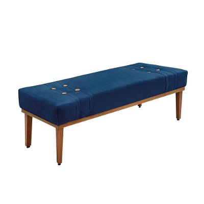 Divã Recamier Banco Base Madeira Para Quarto Gênova 90cm Suede S04 - D'rossi Cor Azul Marinho