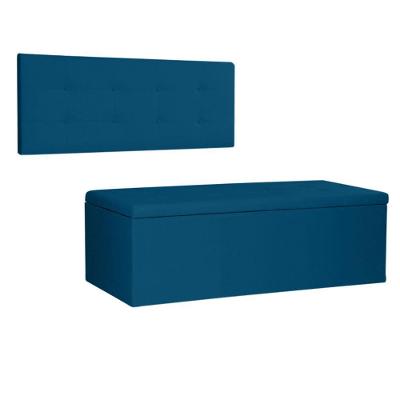Kit Painel E Calçadeira Baú King 1,95m Berlim Suede - Pallazio Cor Azul Marinho