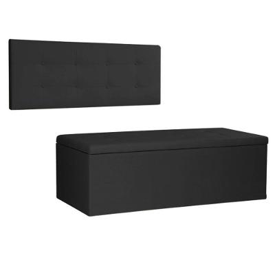 Kit Painel E Calçadeira Baú Solteiro 0,90m Berlim Suede Preto - Pallazio