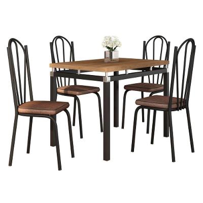 Kit Mesa De Jantar Marva 91cm Com 04 Cadeiras Alabama Imbuia Ferro Preto - Pallazio