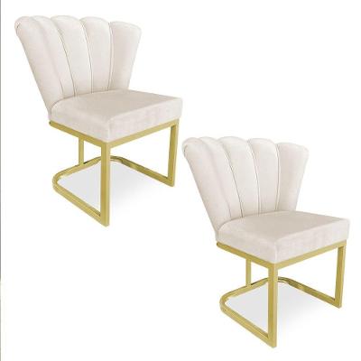 Kit 02 Poltronas Flor Veludo Base Metálica Industrial Dourado - Pallazio Cor Bege