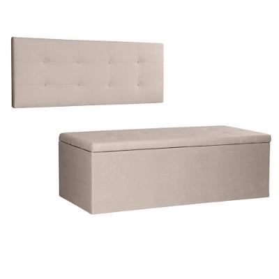 Kit Painel E Calçadeira Baú Solteiro 0,90m Berlim Suede - Pallazio Cor Bege