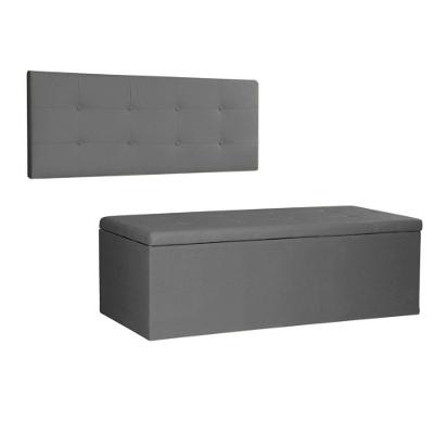 Kit Painel E Calçadeira Baú Solteiro 0,90m Berlim Suede - Pallazio Cor Cinza