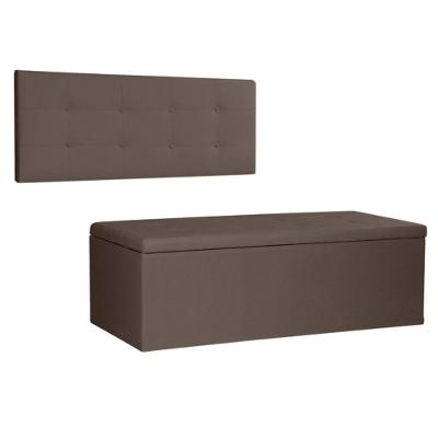 Kit Painel E Calçadeira Baú Solteiro 0,90m Berlim Suede - Pallazio Cor Marrom