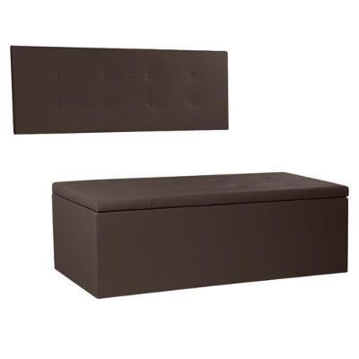 Kit Painel E Calçadeira Baú Casal 1,40m Berlim Corano Marrom - Pallazio