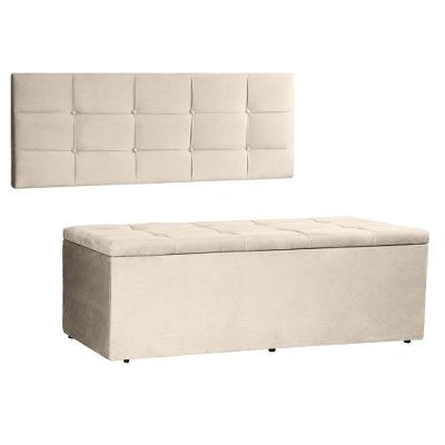 Kit Painel E Calçadeira Baú Queen 1,60m Roma Suede Bege - Pallazio