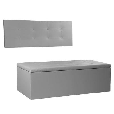 Kit Painel E Calçadeira Baú Casal 1,40m Berlim Corano Cinza - Pallazio