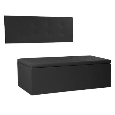 Kit Painel E Calçadeira Baú Casal 1,40m Berlim Corano - Pallazio Cor Preto