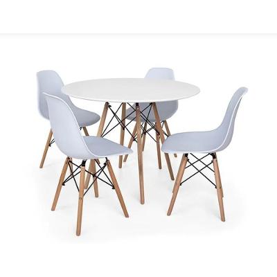 Conjunto 4 Cadeiras Eiffel Eames Branca + 1 Mesa Eames 80cm Branca Base Madeira Sala Cozinha