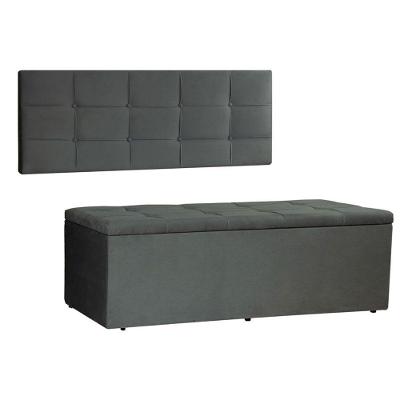 Kit Painel E Calçadeira Baú Queen 1,60m Roma Suede - Pallazio Cor Cinza