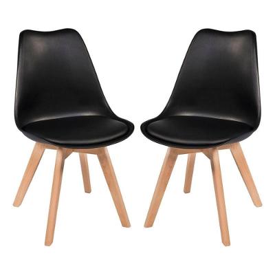 Kit C-2 Cadeiras Leda ? Charles Eames, Saarinen Wood Com Almofada Preta