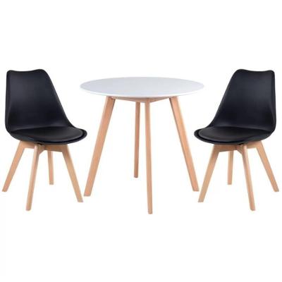 Kit - Mesa Redonda Leda 80 Cm Branco + 2 Cadeiras Estofadas Leda Preto