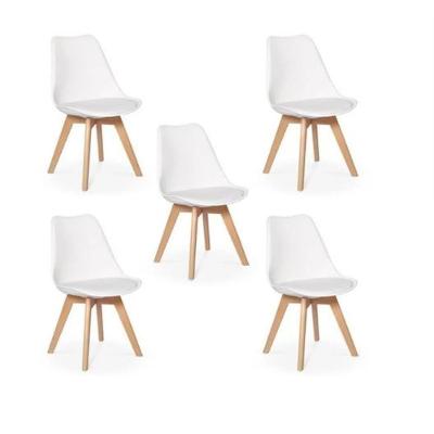 Kit C/5 Cadeira Leda Branca - Charles Eames Wood Com Almofada