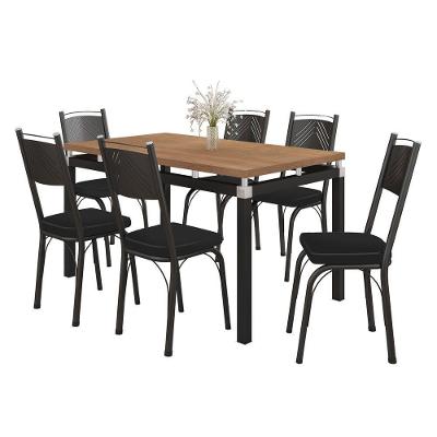 Kit Mesa De Jantar Marva 136cm Com 06 Cadeiras Virginia Preto Ferro Preto - Pallazio