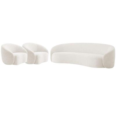 Kit Sofá 3 Lugares 200cm E 2 Poltronas Orgânica Luxo Recepção Amore Bouclé Cor Branco