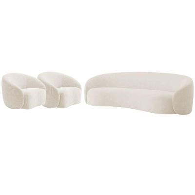 Kit Sofá 3 Lugares 200cm E 2 Poltronas Orgânica Luxo Recepção Amore Bouclé Cor Bege