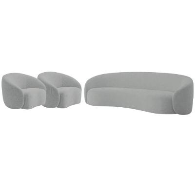 Kit Sofá 3 Lugares 200cm E 2 Poltronas Orgânica Luxo Recepção Amore Bouclé Cor Cinza