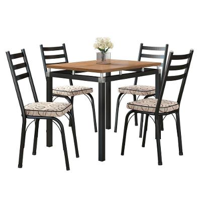 Kit Mesa De Jantar Marva 91cm Com 04 Cadeiras Luisiana Cedro Ferro Preto - Pallazio