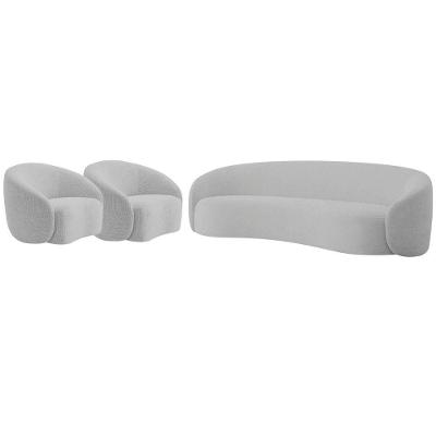 Kit Sofá 3 Lugares 200cm E 2 Poltronas Orgânica Luxo Recepção Amore Linho Cor Cinza Claro