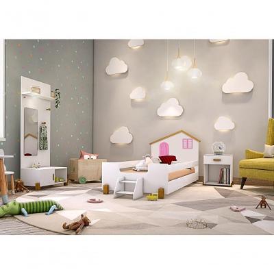 Cama Solteiro Belíssima Branca E Rosa Com 2 Luminárias E Colchão Divaloto
