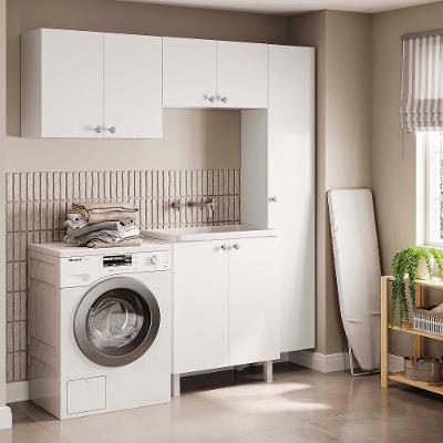 Conjunto Armário Multiuso Para Lavanderia Duo 4 Peças Branco