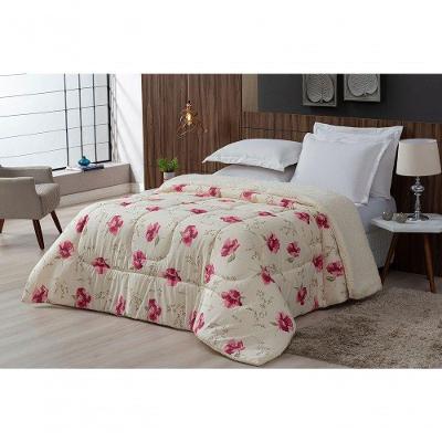 Coberdrom Sherpa/percal 180 Fios Estampado Solteiro Gran Moratta 01 Peça - Floral Rose.