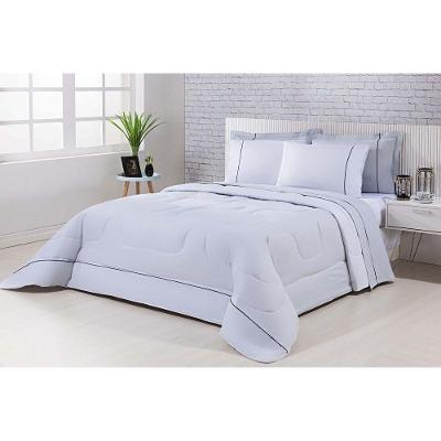 Kit Edredom 100% Algodão Percal 150 Fios Dupla Face Queen + Jogo De Cama 7 Peças Cinza-branco