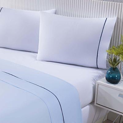 Jogo De Cama Lençol 100% Algodão Percal 150 Fios King Gran Moratta 4 Peças - Branco E Azul