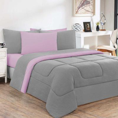 Kit Edredom Malha 100% Algodão Gran Moratta 2 Peças Solteiro - Cinza-rosa Bebê.