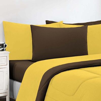 Kit Edredom Malha 100% Algodão Gran Moratta 3 Peças King - Amarelo-marrom