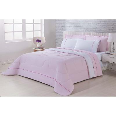 Kit Edredom 100% Algodão Percal 150 Fios Dupla Face Solteiro Gran Moratta 2 Peças - Rosa-branco.