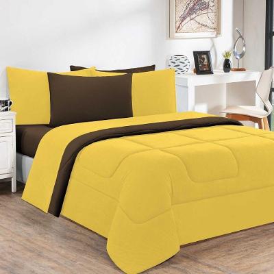 Kit Edredom Malha 100% Algodão Gran Moratta 3 Peças Casal - Amarelo-marrom.