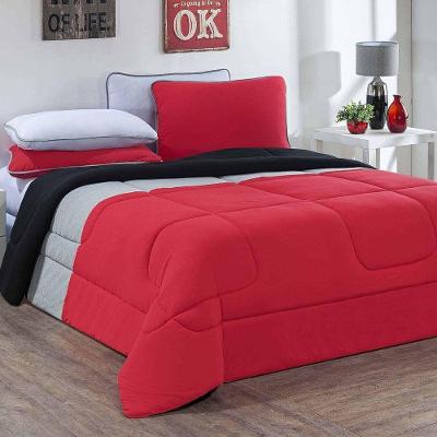 Kit Edredom Malha 100% Algodão Urbano 3 Peças Casal - Vermelho-mescla-preto.