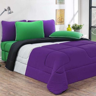 Kit Edredom Malha 100% Algodão Urbano 3 Peças Casal - Roxo-mescla-preto.